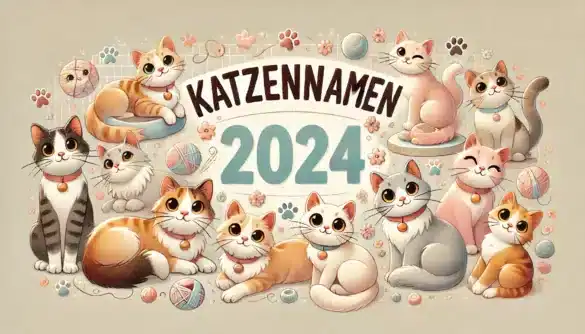 Katzennamen Titelbild. verschiedene gezeichnete Katzen.